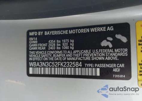 2015 BMW 428I z USA, uszkodzony, nr VIN WBA3N3C52FK232584